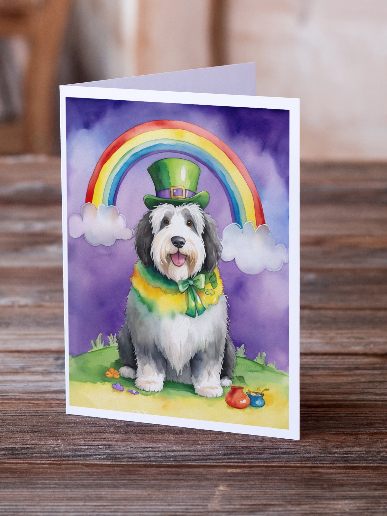 Old English Sheepdog St Patrick's Day Greeting Cards Pack of 8 7 in x 5 in