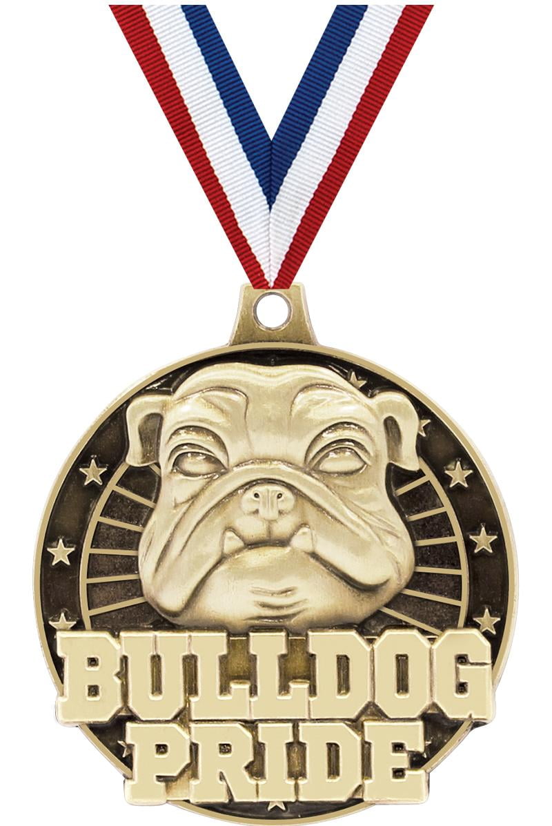 Bulldog Pride Medals, 2" Gold Diecast Bulldog Pride Medal Award 1 Pack