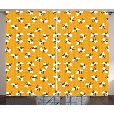 Bumble Bee Window (Bee Curtains 2 Panels Set, Bumble Bees Producing Honey by Filling Honeycombs Cells Themed Graphic Image Print, Window Drapes for Living Room Bedroom, 108W X 63L Inches, Multicolor, by)