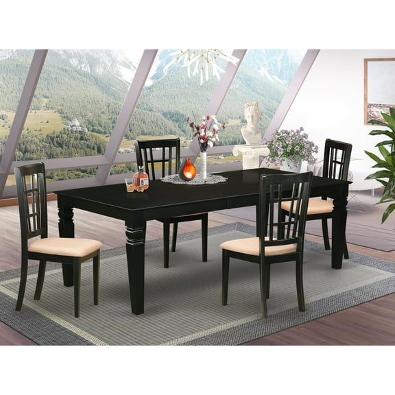 East West Furniture  5 Piece Kitchen Table Set- a Rectangle Dining Table and 4 Dining Room Chairs, Black (Seat Options) LGNI5-BLK-C