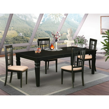 East West Furniture 5 Piece Kitchen Table Set- a Rectangle Dining Table and 4 Dining Room Chairs Black (Seat Options) LGNI5-BLK-C