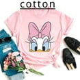 thumbnail image 2 of Camiseta de algodón rosa informal con estampado de dibujos animados de pato Daisy de Disney a la moda de verano, camisetas de cuello redondo, camiseta holgada de manga corta para niña, 2 of 5