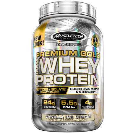 Premium Gold 100% Whey Protein Powder, Ultra Fast Absorbing Whey Peptides & Whey Protein Isolate, Vanilla Ice Cream, 30 Servings (Best Whey For Muscle Building)