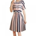 thumbnail image 1 of Femmes Robes Slim Taille Haute O Cou Amincissement Casual Stripe Manches Courtes Robe Femmes Vêtements, 1 of 9