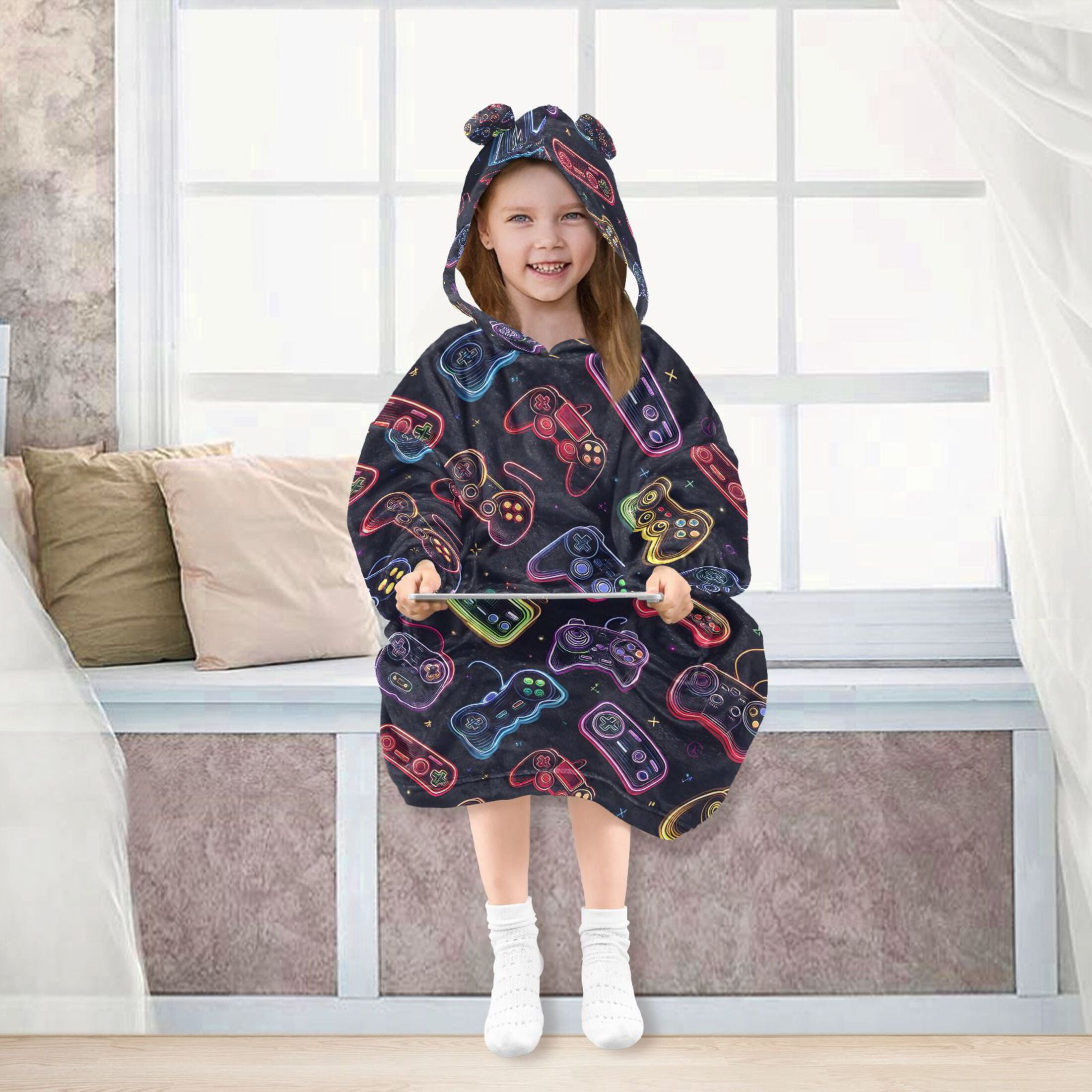 joogoo Wearable Blanket Hoodie for Game Controller Flannel Sherpa Pocket 3-14 YR S