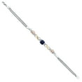 thumbnail image 3 of 925 Silver and 10K Yellow Gold Blue Sapphire and Peach Morganite and White Lab Grown Diamond Bracelet for Women (2.43 Cttw, Gemstone September Birthstone, Cushion 6MM, 6.5 inches, Made in Italy), 3 of 4