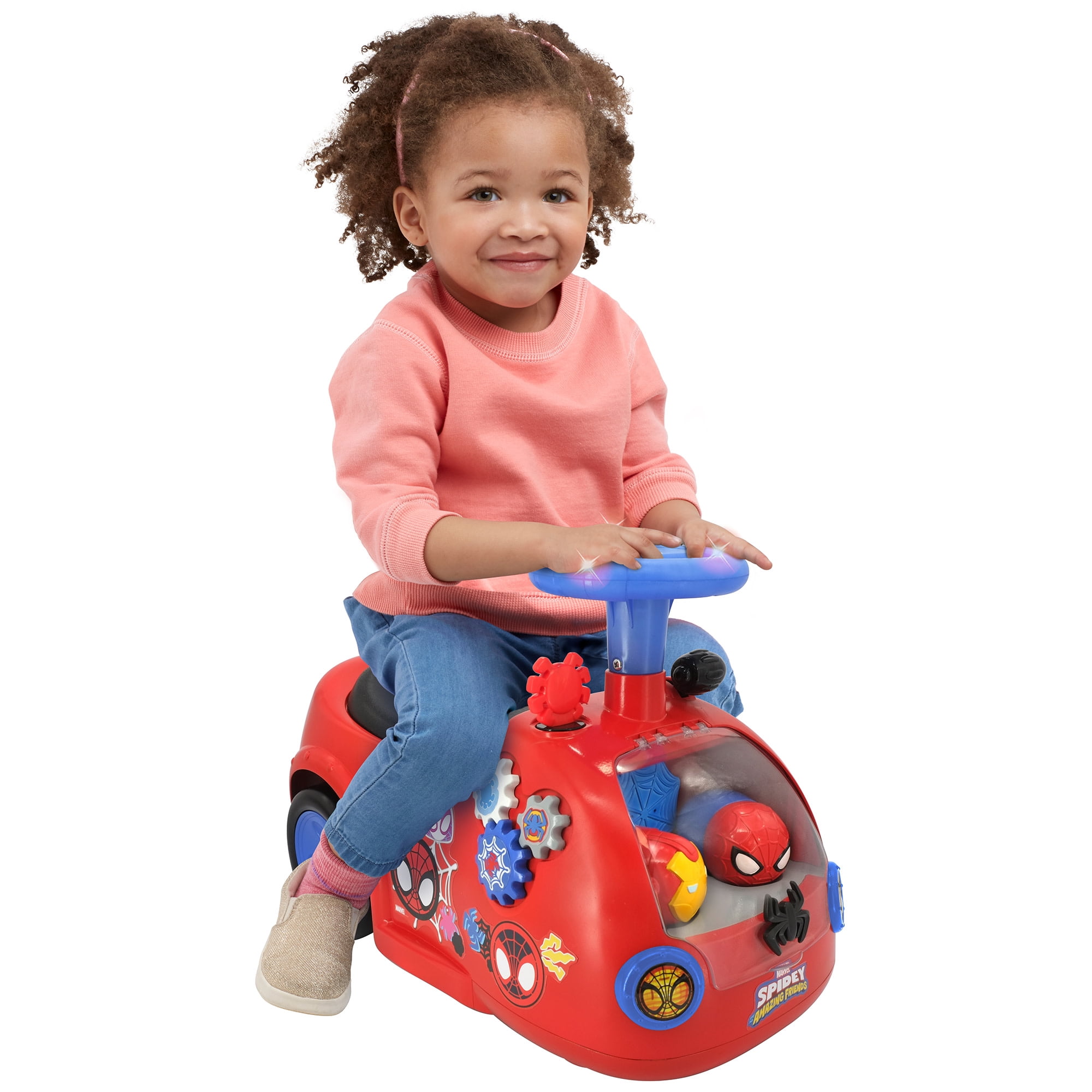 Kiddieland: Zoom n' Go Activity Ride-On - Spidey - Marvel Lights & Sounds Foot-To-Floor Vehicle, 2 Superhero Toy Zooms, Storage Seat, Toddler 12-36mo