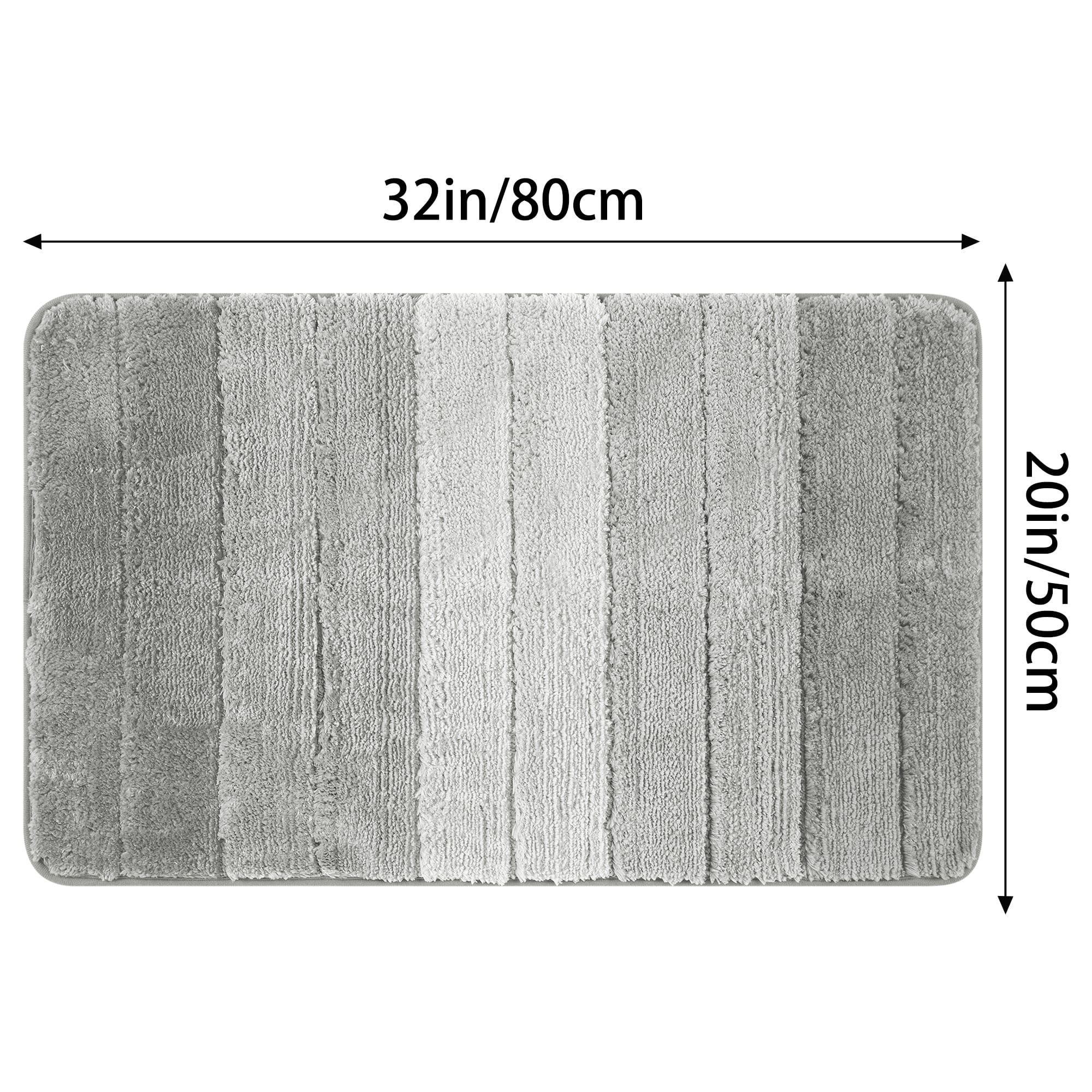Unique Bargains Plush Gradient Striped Bath Rugs Microfiber Shaggy Mat with TPR Backing Grey 20" x 32"