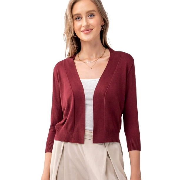 URBAN DAIZY Women's Classic 3/4 Sleeve Crop Bolero Cardigan Open Front ...