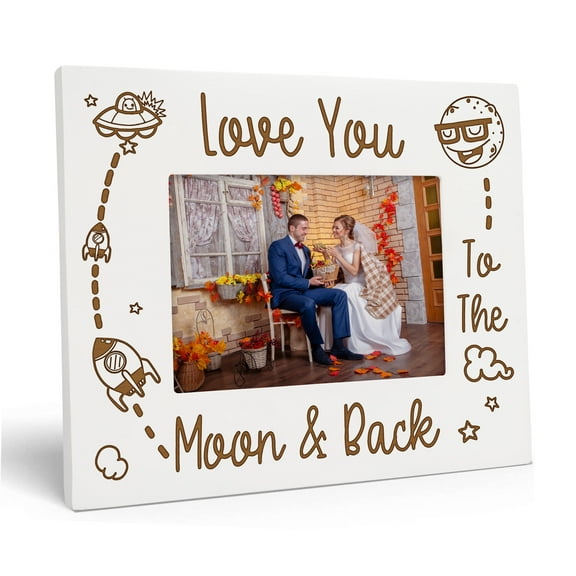 Darling Souvenir Wedding Keepsake Frame - Anniversary White Photo Holder with Acrylic Glass, Engagement Gift, Wooden Engraved Newlywed Memory Mount Decor 5x7 Inches Horizontal