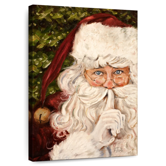 Elephant Stock Secret Santa Wall Art - Vertical Canvas Wall Art - Living Room Wall Decor - Holiday Canvas - Red And Beige Decor By Patricia Pinto - 8" x 12"