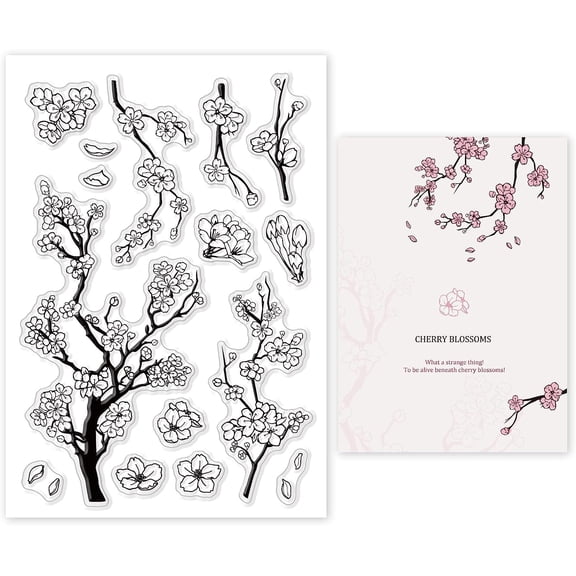 Cherry Blossom Tree Clear Stamps for DIY Scrapbooking Blooming Flowers Silicone Clear Stamp Seals for Cards Making Photo Album Journal Home Decoration DIY