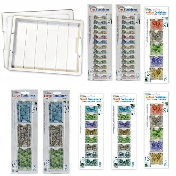 Elizabeth Ward Bead Storage Bundle w/ Tray, Lid, and 58 Piece Container Pack