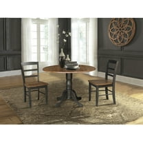 42" Solid Wood Dual Drop Leaf Pedestal Dining Table with 2 Madrid Ladder Back Chairs in Hickory/Washed Coal by International Concepts