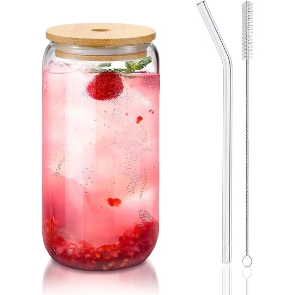 DAMCONME Tasses en Verre avec Couvercles et Pailles Lot de 1, Gobelet en Verre Essentiel pour la Maison 16oz – Tasse à Café Polyvalente pour Cocktails, Matcha, Boissons Glacées et Plus