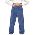 thumbnail image 2 of Bixock Girls Loungewear Pants High Waist Wide Leg Pants Kids Sleep Trousers Elastic Waist Solid Color Fleece Lined Soft Fall Winter Indoor Rest Casual Wear Size 9-10Years, 2 of 6