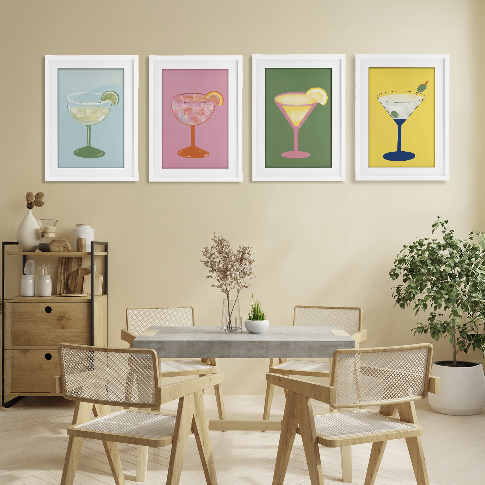 Stupell Industries Stylish & Fun Cocktails 4 Piece White Framed Print Under Glass Set, design by Robin Maria