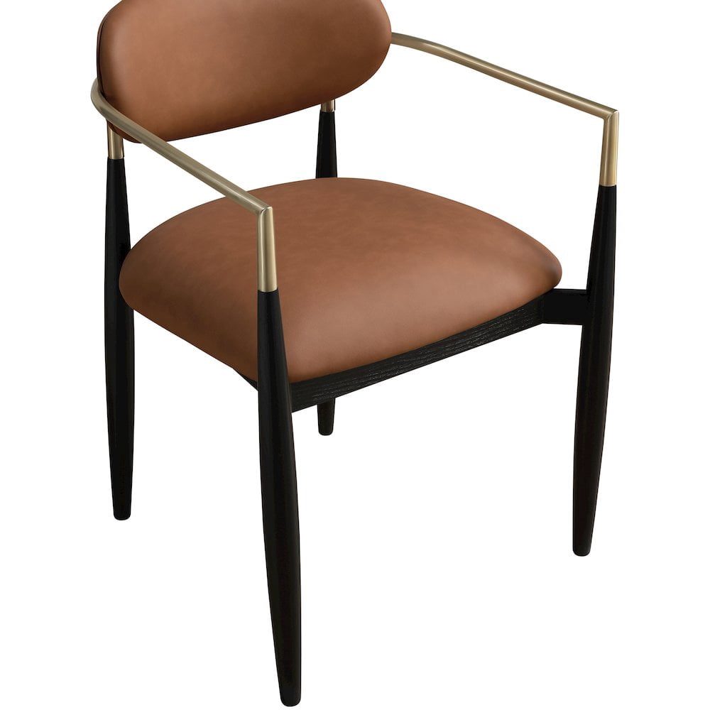Meridian Furniture Riccio Cognac Vegan Leather Upholstered Dining Arm Chair, Set of 2