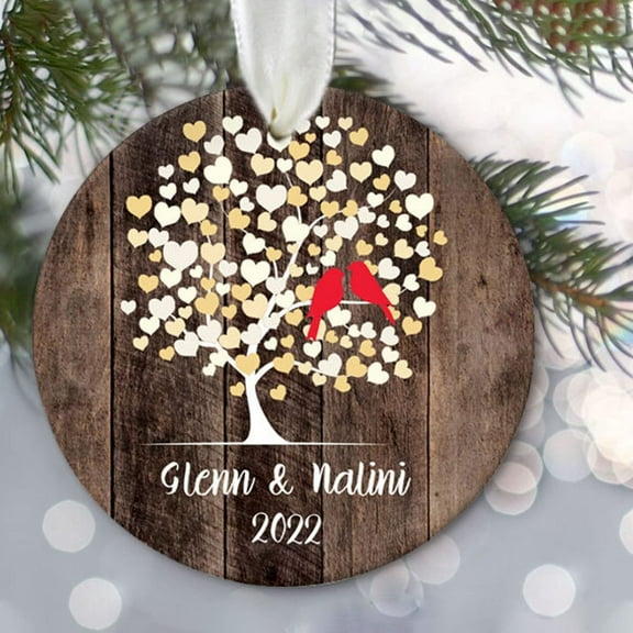 Lovebirds Ornament, Couple's Ornament, Personalized Christmas Ornament, Rustic Fake Wood Tree Ornament, Engagement Gift Love Birds