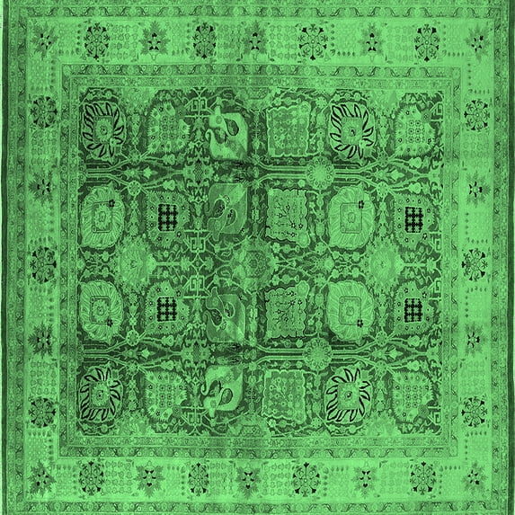 Ahgly Company Indoor Square Oriental Emerald Green Industrial Area Rugs, 7' Square
