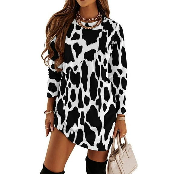 Cow Print black White Loose Dress Evening Dress Summer Dresses for Women Luxury Dress Long Sleeved Dress