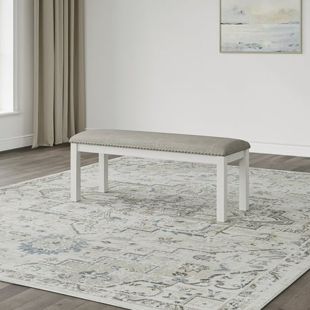 Signature Design by Ashley Robbinsdale Upholstered Dining Room Bench with Nailhead Trim, Antique White