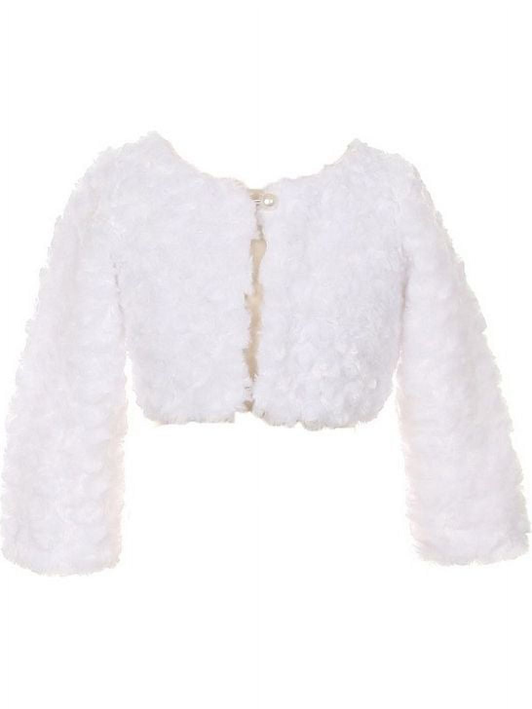 Little Girls White Faux Fur Long Sleeve Pearl Bolero Jacket 2T 