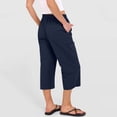 thumbnail image 4 of Iaqnaocc Womens Capris Casual Lightweight Summer Straight Wide Leg Linen Pants Women Travel Vacation High Waist Drawstring Cropped Pants Navy S, 4 of 5