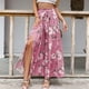 thumbnail image 3 of Pantalones largos de mujer Pantalones anchos de cintura alta Pantalones con nudo de corbata divididos en el muslo Pantalones casuales de verano Estampado floral rosa M, 3 of 7