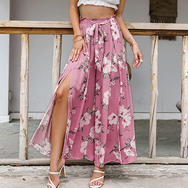 Pantalones con estampado floral, pantalones largos anchos para mujer, pantalones anchos para mujer, pantalones largos con nudo anudado, rendimiento inigualable