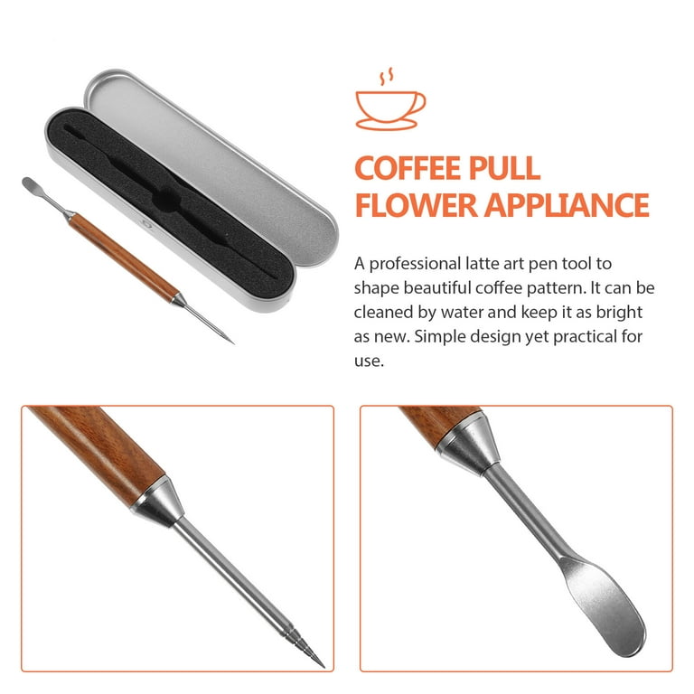 Stainless Steel Coffee Latte Pen Coffee Art Stitch Baristas Tool Coffee  Latte Needle with Wood Handle