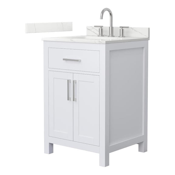 Beckett 24" White Single Vanity & Giotto Quartz Top (3-Hole) & Nickel Trim