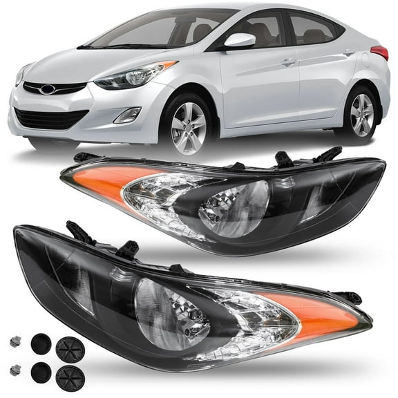 Halogen Headlight assembly Fit for 2011 2012 2013 Hyundai Elantra, Projector Headlamps Assembly Clear Lens for Direct Replacement Black Housing Headlamps,Driver and Passenger Side