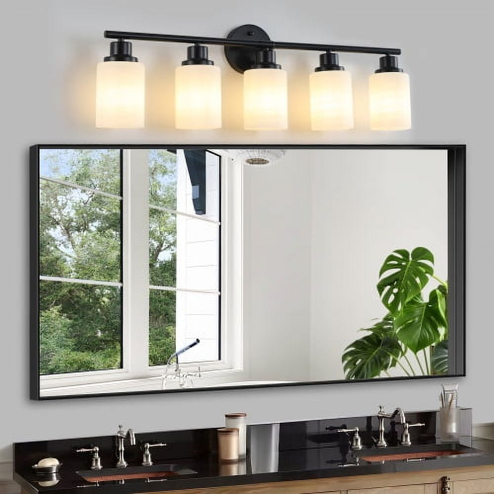 ACE-LIGHTS,Modern 5-Lights Vanity Bathroom Mirror Light with Frosted White Glass(Bulbs Not Included),Contemporary Wall Sconce for Bathroom,Dressing Room,Bedroom,Living Room(Black)
