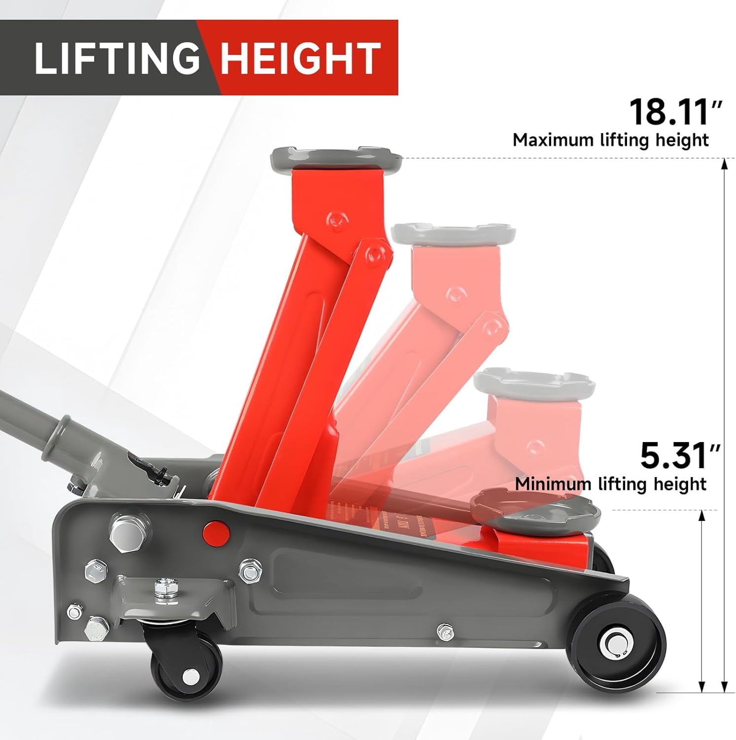 LARBANKE 3 Ton Floor Jack, Heavy Duty Steel Fast Lift Service Jack, Car Jack 6,600 lbs Capacity, 5.31" to 18.11" Lifting Range, Red