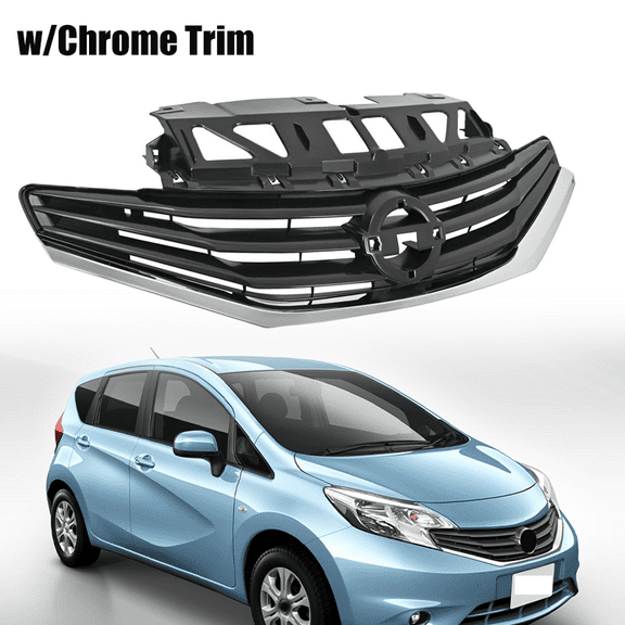 For 2014-2016 17 Nissan Versa Note Front Upper Bumper Grille Grill w/Chrome Trim