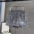 thumbnail image 4 of Glisme Women Shorts Sequin Embroidery Elastic Waist with Pockets Summer Comfortable Shorts for Women Size M Grey, 4 of 5