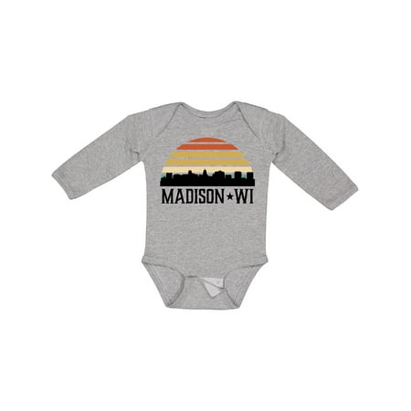 

Inktastic Madison Wisconsin Skyline Retro Sunset Gift Baby Boy or Baby Girl Long Sleeve Bodysuit