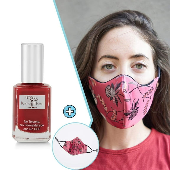 Karma Naturals Nail Polish - Non-Toxic with Matching Fashion Face Mask Breathable Washable Reusable Face Cover for Men & Women (Garden Party Mask)