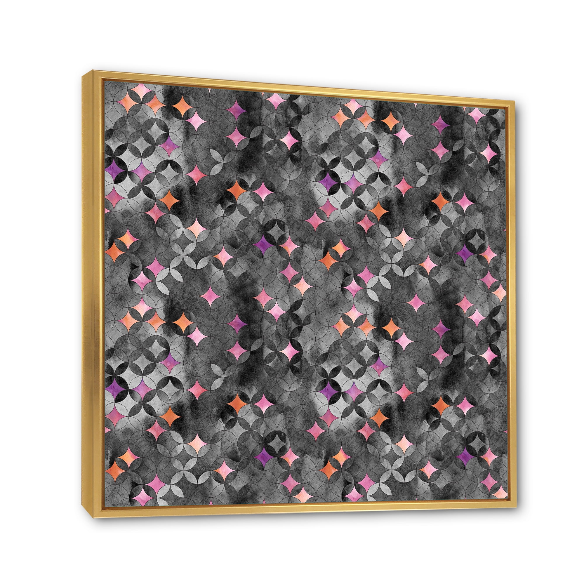 Designart 'Geometry Pink Stars With Intersecting Circles' Modern Framed Canvas Wall Art Print