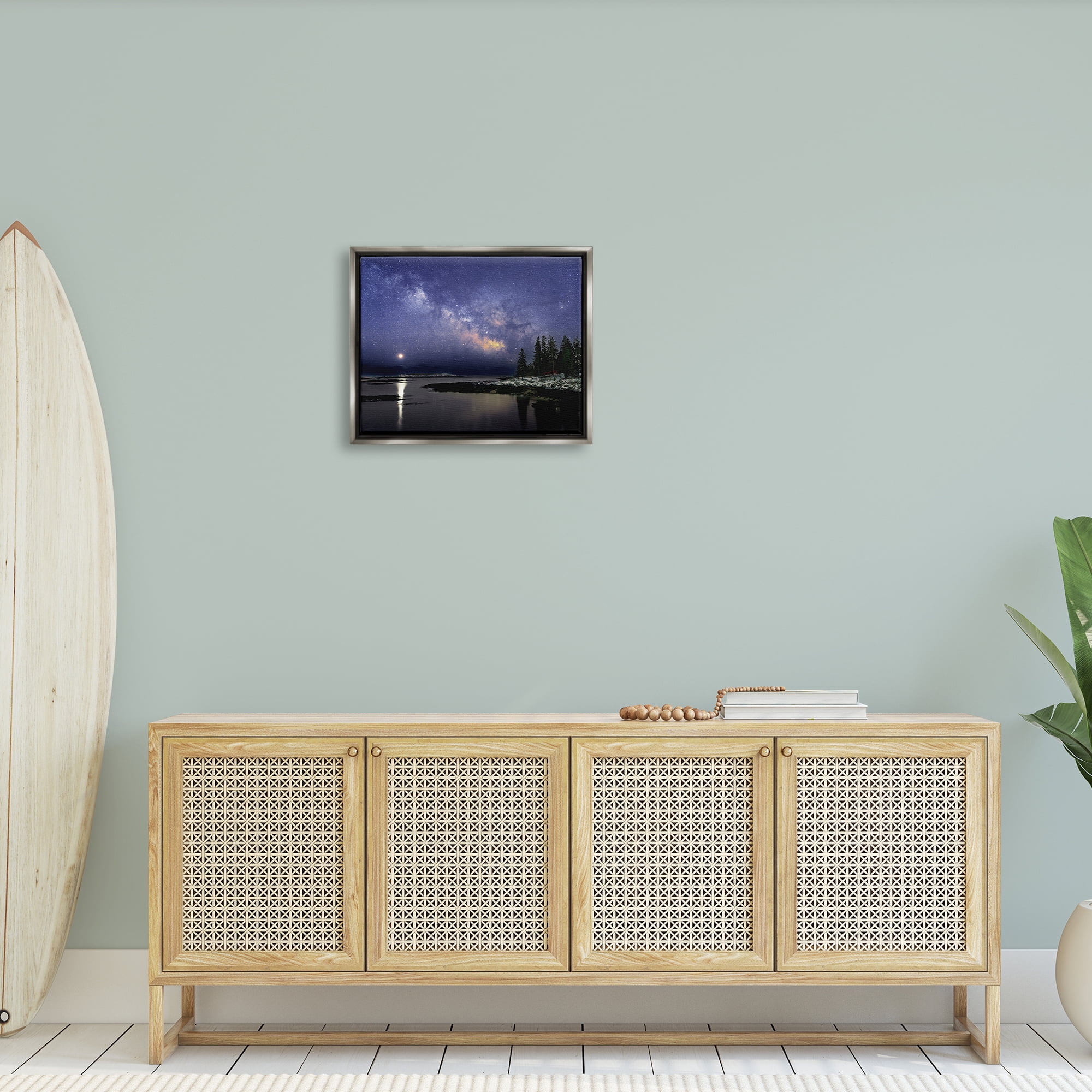 Stupell Galaxy Stars Over Coastal Winter Night Landscape Photography Gray Floater Framed Art Print Wall Art