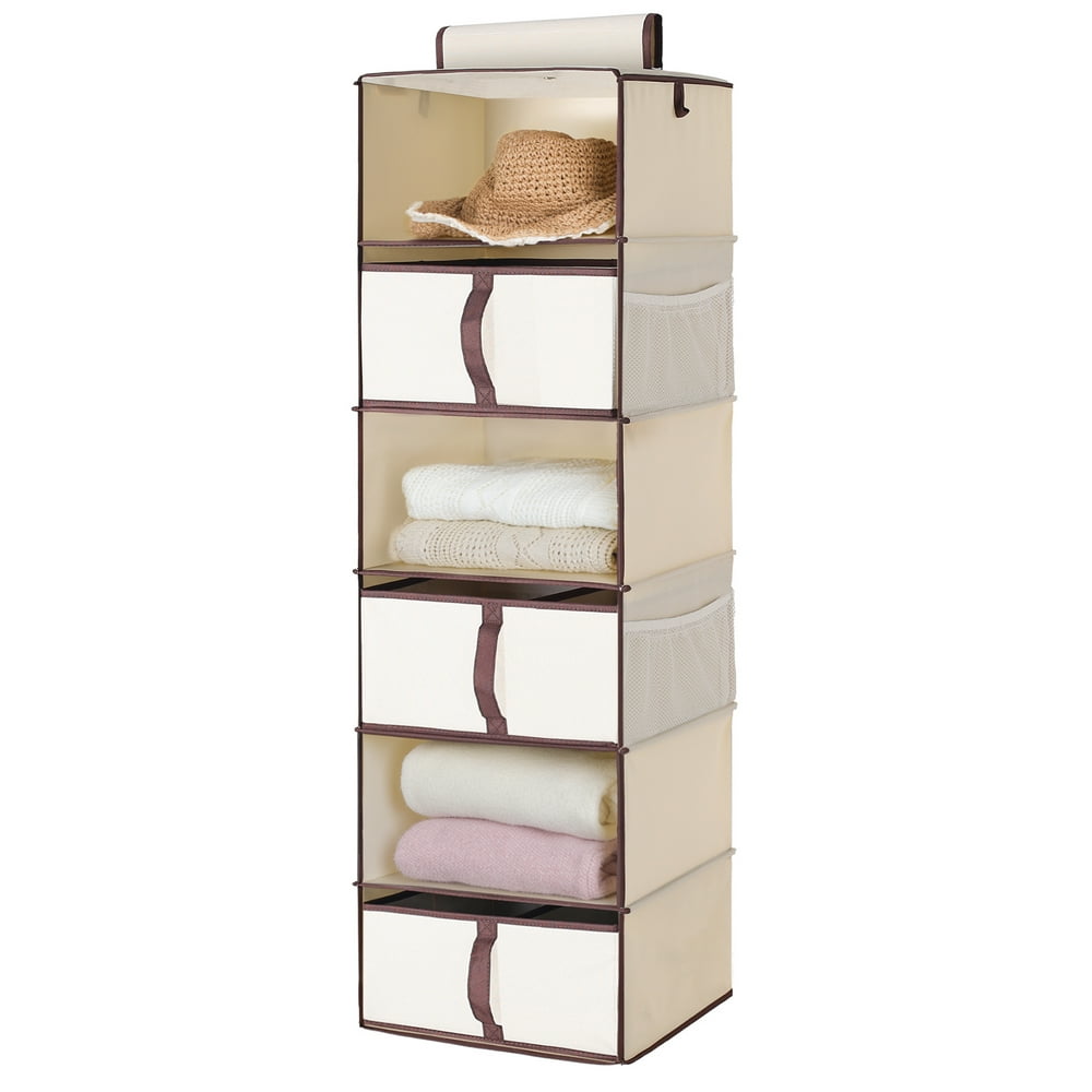 Foldable Hanging Closet Organizer with Drawers, 6Shelf Closet