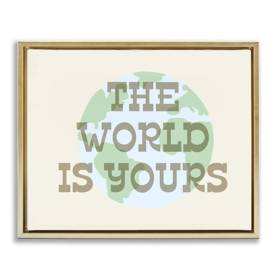 Stupell Industries Contemporary World Is Yours Phrase Gold Floating Frame Canvas Art, 21 x 17, by Lil' Rue