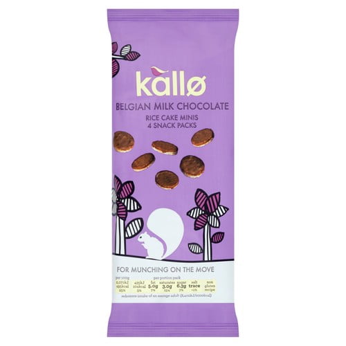 Kallo Belgian Milk Chocolate Mini Rice Cakes Multipack 4 x 21g, British Import (Pack of 3)