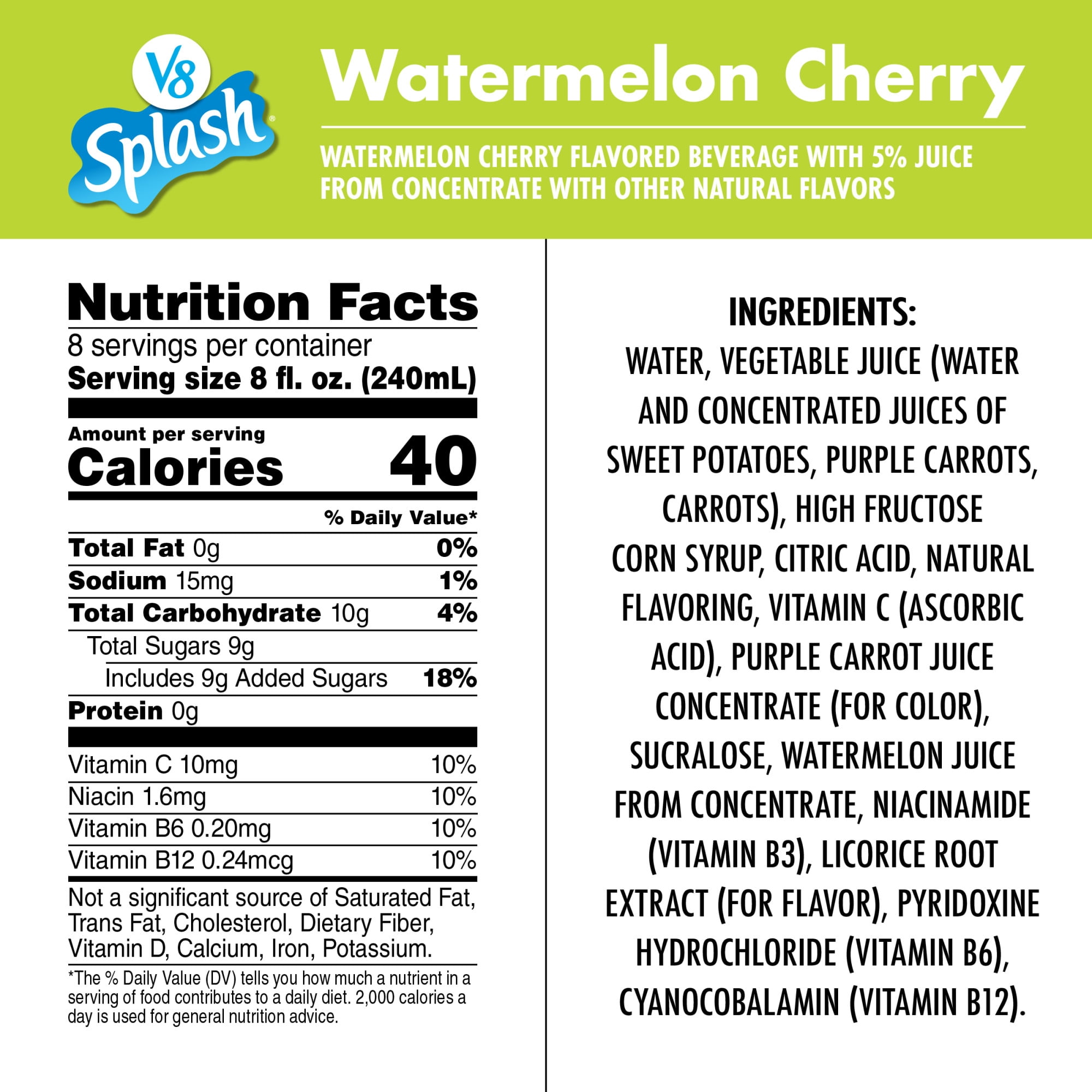 V8 Splash Watermelon Cherry Beverage, 64 fl oz Bottle