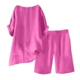 thumbnail image 3 of Womens Summer Outfits Cotton Linen Short Sleeve Button Down Shirt with Bermuda Shorts 2 Piece Lounge Set with Pockets Pink S, 3 of 6