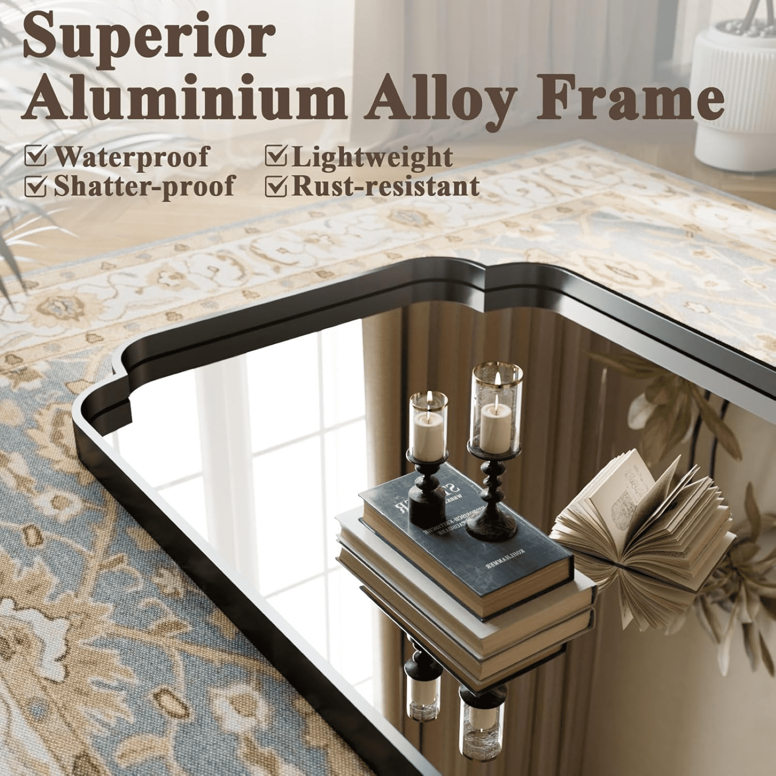 GRAHMCY 40"x30" Bathroom Mirror Arched Wall-Mounted Leaning Vanity Mirror with Deep Frame, Black
