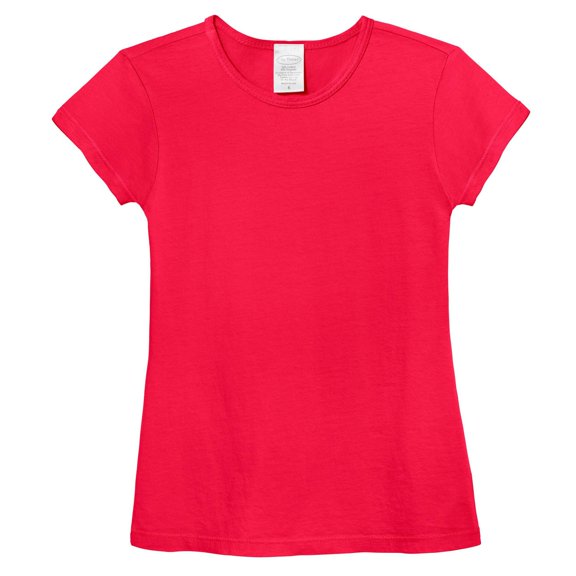 Made in USA Girls Soft Cotton Jersey Cap Sleeve Crew Tee | Candy Apple