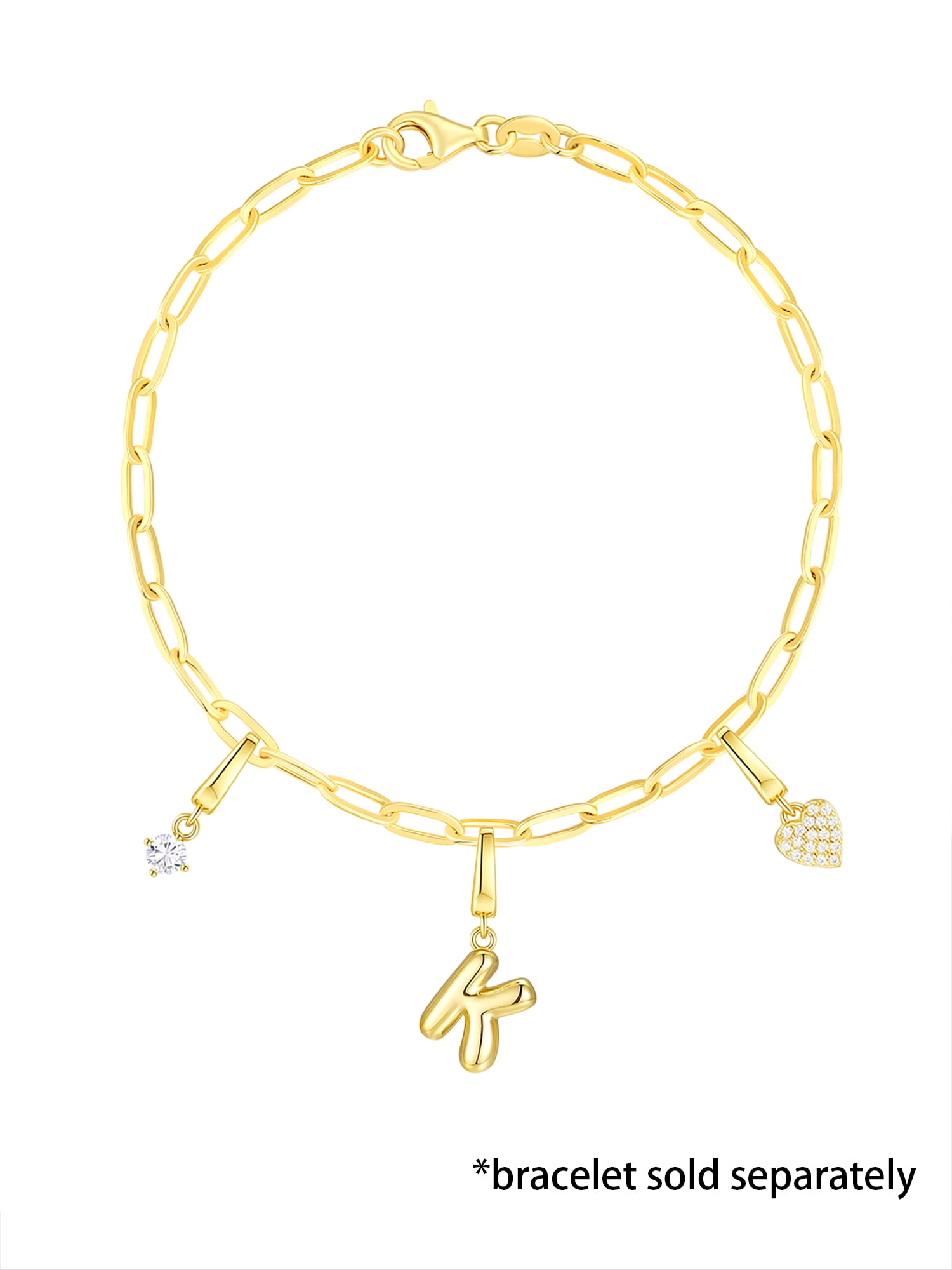 Brilliance Fine Jewelry Simulated Diamond Initial K Charm Set in 14KT Gold Plated Sterling Silver