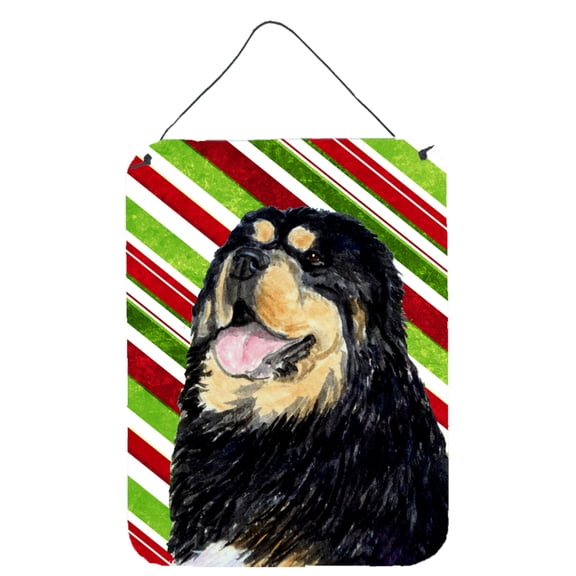 Tibetan Mastiff Candy Cane Holiday Christmas Metal Wall or Door Hanging Prints